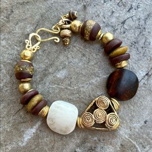 African Trade Bracelet Batik Bone Ghanaian and Ashanti Glass Wax Brass